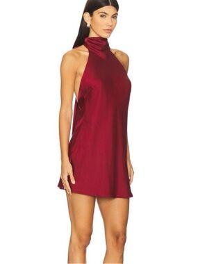 Show Me Your Mumu Burgundy Satin Backless Halter Mini Dress
